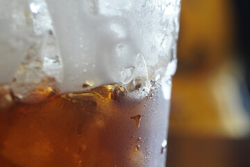 Cold brew coffee Macro selective focus.