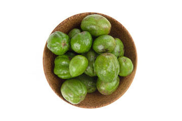 Terminalia chebula or chebulic myrobalans, fruits isolated on white background.top view,flat lay.