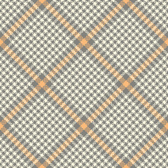 Abstract pattern tweed plaid in grey, orange, off white for textile design. Seamless herringbone textured glen check graphic for jacket, coat, skirt, other spring autumn winter fashion fabric print.