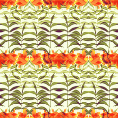 Seamless tropical palm leaves pattern. Background with palm leaf in botanical style. Stylish tropic print. Tropical leaf fashion pattern.