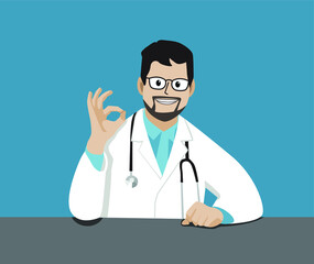 Happy  doctor with stethoscope showing ok gesture