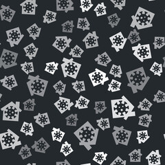 Grey Stay home icon isolated seamless pattern on black background. Corona virus 2019-nCoV. Vector.