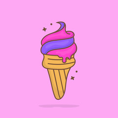Ice Cream Cartoon Vector Icon Illustration. Dessert Food Icon Concept Isolated Premium Vector. Flat Cartoon Style