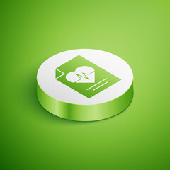 Isometric Health insurance icon isolated on green background. Patient protection. Security, safety, protection, protect concept. White circle button. Vector.