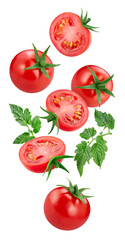 Ripe tomato with leaves clipping path