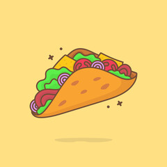 Cute taco cartoon illustration vector icon. Concept Premium Vector Food Icons Isolated. Flat Cartoon Style