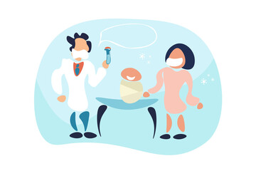 Vaccine for children. Vaccination against the virus in the hospital. Mom with a child and a doctor