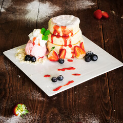 Cakes, sweets, pancakes and cream