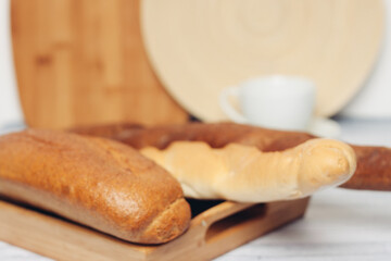 fresh baked goods on various table legs kitchen breakfast 