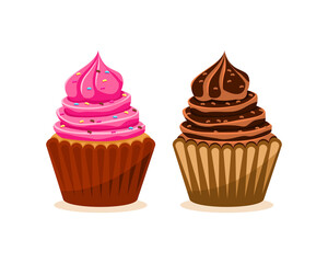 Delicious creamy cup cake. Celebration cupcake icon vector design