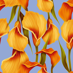 Seamless calla lilly flower background, elegant fashion colorful pattern with flowers