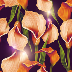 Seamless calla lilly flower background, elegant fashion colorful pattern with flowers