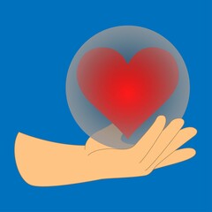 Hand holding a heart in a transparent globe