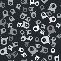 Grey Bear head icon isolated seamless pattern on black background. Vector