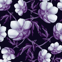 Seamless floral pattern with anemones flowers