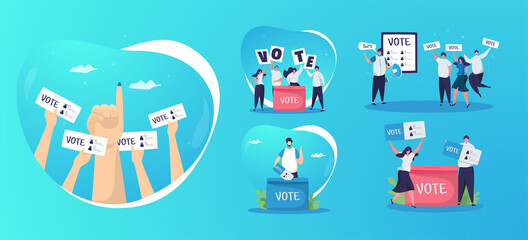 Election day with participating in voting on illustration set