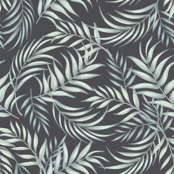 Tropical palm  leaves seamless pattern. Trendy summer illustration for print, cover, textile design.