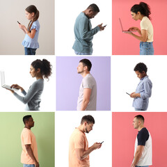 Set of people with bad and proper posture - obrazy, fototapety, plakaty