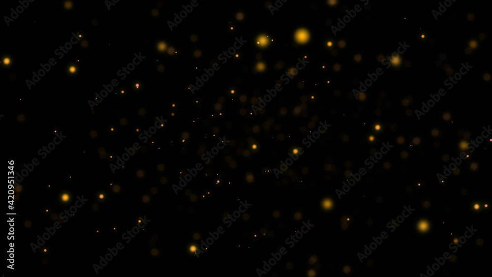 Wall mural beautiful golden shimmering dust particles with dark on black background in slow motion. motion grap