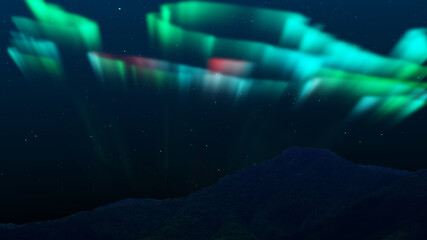 mountain with Loop Aurora Borealis Milky Way Galaxy. Stars Simulated Northern Lights on the Arctic sky, aurora borealis, clear weather, colorful light skies in horizon. Cloudless night. Motion graphic