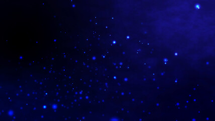 Fototapeta na wymiar Beautiful blue shimmering Dust particles with dark on blue background in slow motion. Motion graphic animation of Dynamic get up in the wind bokeh Particles. Abstract digital cyber and technology