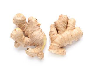 Fresh ginger on white background