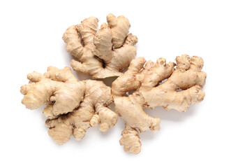 Fresh ginger on white background