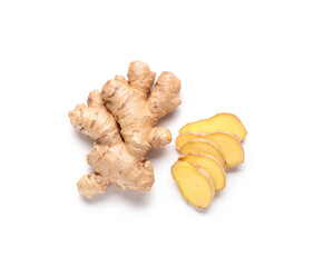 Fresh ginger on white background