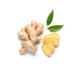 Fresh ginger on white background