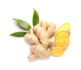 Fresh ginger on white background