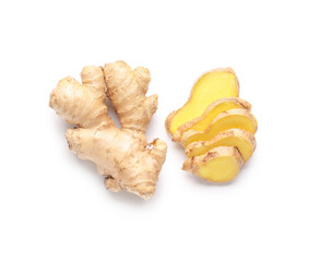Fresh ginger on white background