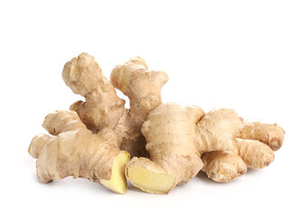 Fresh ginger on white background
