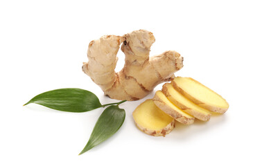 Fresh ginger on white background