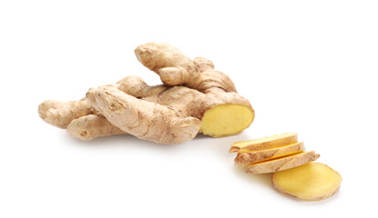 Fresh ginger on white background