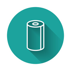 White line Paper towel roll icon isolated with long shadow. Green circle button. Vector Illustration