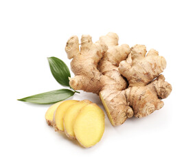 Fresh ginger on white background