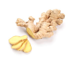 Fresh ginger on white background