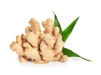 Fresh ginger on white background