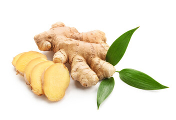 Fresh ginger on white background
