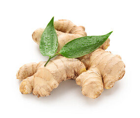 Fresh ginger on white background