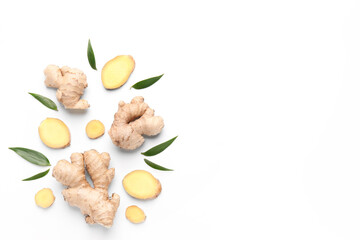 Fresh ginger on white background