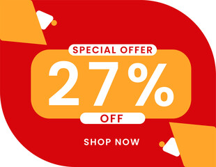Special offer 27 percent discount banner, Sale and special offer banner. 27% off shop now