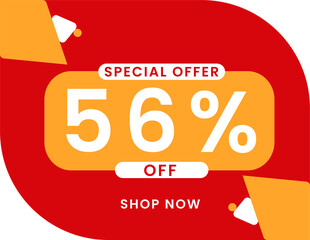 Special offer 56 percent discount banner, Sale and special offer banner. 56% off shop now