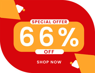 Special offer 66 percent discount banner, Sale and special offer banner. 66% off shop now