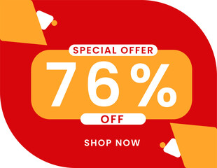 Special offer 76 percent discount banner, Sale and special offer banner. 76% off shop now