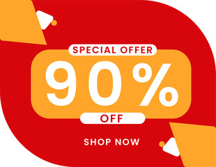 Special offer 90 percent discount banner, Sale and special offer banner. 90% off shop now