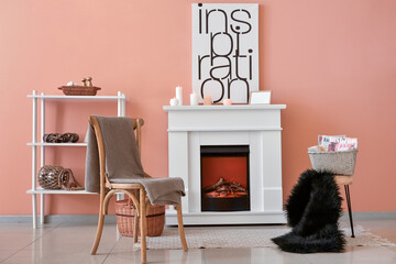 Interior of modern living room with fireplace