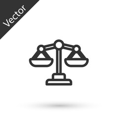 Grey line Scales of justice icon isolated on white background. Court of law symbol. Balance scale sign. Vector.