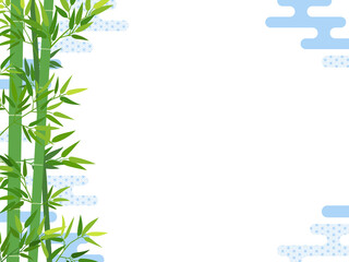 Naklejka premium 和風 竹林と雲文様のフレーム（横長）