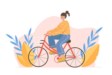 the illustration of a girl riding a bike